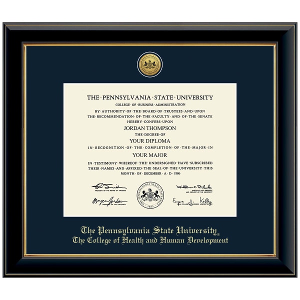 #107 The College of Health and Human Development diploma frame Gold Medallion (Black)
